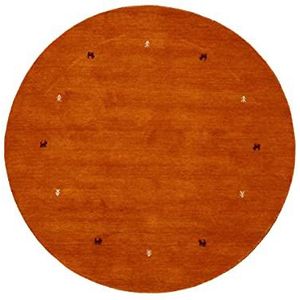 carpetfine Wollen Vloerkleed Gabbeh Uni rond Oranje Ø 80 | Modern tapijt voor woonkamer en slaapkamer