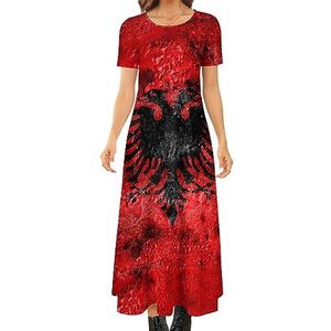 Old Grunge Albanië vlag vrouwen zomer casual korte mouw maxi-jurk ronde hals bedrukte lange jurken 7XL
