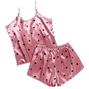 CSSHNL Satijnen Pyjama Set Dames Satijn Zijde Kant Cami Vest Shorts Lingerie Pyjama Set Zomer Vrouwen Pyjama Sets Tweedelige set Pijama Voor Vrouw Dames Pyjama Set, A Roze H, S