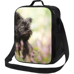 EgoMed Lunchtas, Duurzame Geïsoleerde Lunchbox Herbruikbare Tote Bag Koeltas voor Werk SchoolAffenpinscher Gazon Zwarte Honden Aap Terrier