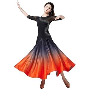 FZHQNZJF Dames Balzaal Dans Concurrentie Jurken Waltz Tango Danskleding Flamenco Salsa Prestatie Uitrusten Glanzend Nationale Standaard Opleiding Rok,Oranje,3XL