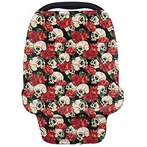 Binienty Rose Floral Skull Print, autostoelhoes voor baby's, rekbare stof autostoel luifels, Multi Use Nursing Cover, Winkelwagen/hoge stoel/kinderwagen Cover