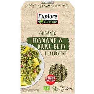 Explore Cuisine Bio Fettuccine uit edamame (groene sojabonen) en mungbonen, glutenvrije pasta, plantaardige eiwitpasta zonder additieven, weinig koolhydraten, veganistisch, 200 g