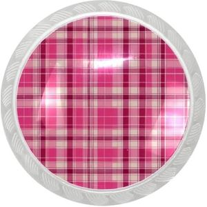 lcndlsoe Ronde transparante kast knop set van 4, voor kast ijdelheden kleerkasten elegant home decor cadeau, roze retro plaid