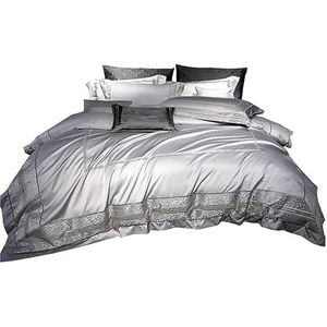 Beddengoed Set Katoenen Vierdelige Laken- En Dekbedset Geborduurd Beddengoed Zacht Dekbedovertrekset(Blue,Silver,2m bed)