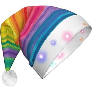 VACSAX Regenboog Gekleurde Gestreepte Print Kerstmuts LED Licht Up Pluche Kerstman Cap Grappige Pluche Xmas Hoeden Unisex