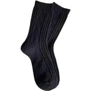 YIJIANUO 2 Paar Winter Wollen Sokken Vrouwen Diamant Check Warm Fluwelen Kasjmier Sokken Mid Kalf Dikker Effen Zwart Wit Sokken Koreaanse Japan, 2C-Zwart, Eén maat