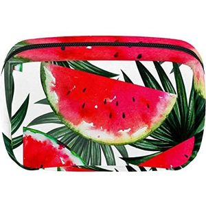 Reis Gepersonaliseerde Make-up Tas Cosmetische Tas Toiletry tas voor vrouwen en meisjes Aquarel Rode Watermeloen Zomer, Meerkleurig, 17.5x7x10.5cm/6.9x4.1x2.8in