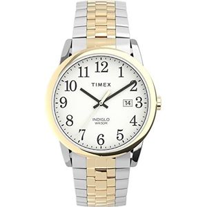 Timex Heren Easy Reader 38mm Perfect Fit Horloge - Tweekleurige kast Witte Wijzerplaat met Tweekleurige Uitbreidingsband, Tweekleurig/Wit, armband