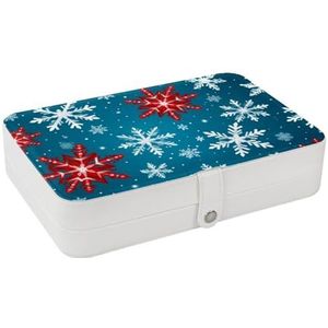 JAVENPROEQT Sieraden Doos voor Vrouwen Meisjes, Kerst Sneeuwvlok Naadloze Patroon Sieraden Organizer Case voor Ketting, Stud Oorbellen, Ring, Armbanden Opbergdozen