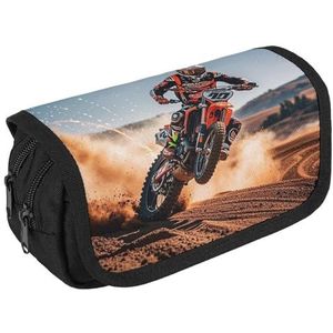 RKJVB Potlood Tas Sport Motorfiets Potlood Pouch Grote Capaciteit Pen Box Dubbele Rits Opbergtas 2 Compartimenten Draagbare Multifunctionele Tas Bureau Organizer Pen Case, Stijl, Eén maat