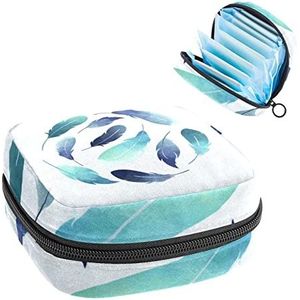 Periode Pouch Draagbare Tampon Opbergtas,Tampon Houder voor Portemonnee Vrouwelijke Product Organizer,Blauwe Drijvende Veren Ball-01, Meerkleurig, 4.7x6.6x6.6 in/12x17x17 cm