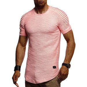 Leif Nelson T-shirt voor heren, zomer, met ronde hals, regular fit, 100% katoen, basic heren-T-shirt, casual T-shirt voor heren, zalmroze, XL