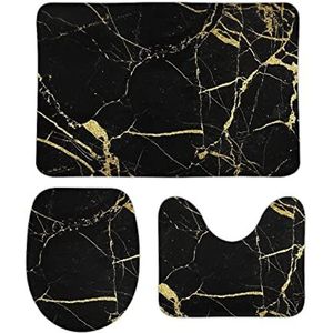 Gouden en zwarte marmeren textuur badkamer tapijten set 3 stuks antislip badmatten wasbare douchematten vloermat sets 50 cm x 80 cm