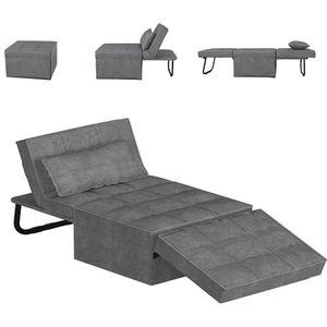 FLEXISPOT Slaapstoel inklapbaar, slaapstoel met bedfunctie, stoel met slaapfunctie, omvormbaar bed, uittrekbare slaapstoel, belastbaar tot 300 kg, grijs