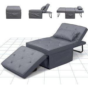 FLEXISPOT Slaapstoel inklapbaar, slaapstoel met bedfunctie, stoel met slaapfunctie, omvormbaar bed, uittrekbare slaapstoel, belastbaar tot 300 kg, grijs
