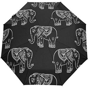 Jeansame zwarte olifant dieren etnische vouwen compacte paraplu automatische zon regen parasols voor vrouwen mannen kind jongen meisje