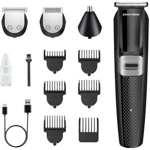 BarberBoss QR-6056 3-in-1 trimmer voor heren, baardtrimmer, tondeuse, draadloze tondeuse voor kapsel en neushaartrimmer