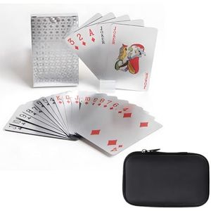 Kaartspel Zilveren Waterdichte Speelkaarten Standaard Poker Set met Opbergtas voor Feesten, Kamperen en Reizen B