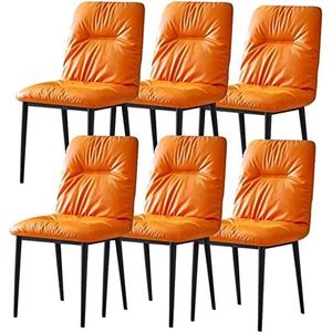GEIRONV Lederen eetkamerstoelen set van 6, moderne keuken hotel onderhandelingsstoel woonkamer lounge toonbank stoelen koolstofstaal metalen poten Eetstoelen (Color : Orange, Size : 86 * 42 * 45cm)