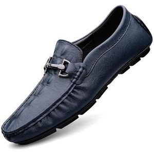 Loafers for heren Ronde neus Leer met krokodillenprint Rijdende stijl Loafer Lichtgewicht, flexibel resistent Bruiloftsfeest Slip-on (Color : Blue, Size : 38 EU)