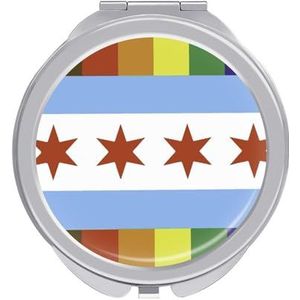 Chicago Pride Vlag Regenboog Strepen Compacte Spiegel Ronde Pocket Make-up Spiegel Dubbelzijdige Vergroting Opvouwbare Draagbare Handspiegel
