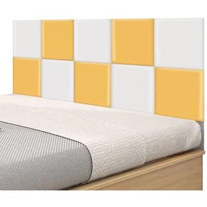 SXEVZOO Schil En Plak Hoofdborden, 3D Anti-Botsing Muurstickers, 3,2cm Dik Gestoffeerd Koningin En King Bed Zelfklevend Muurvulling (Color : Yellow+white, Size : 150x60cm)