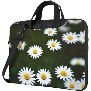 SSIMOO Wild White Daisy Flower Stijlvolle en lichtgewicht laptop messenger tas, handtas, aktetas, perfect voor zakenreizen, Wilde witte madeliefje bloem, 13 inch