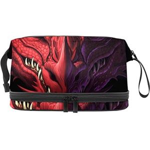 Grote capaciteit reizen cosmetische tas,Make-up tas,Waterdichte make-up tas Organizer, Rode woede Dragon Head, Meerkleurig, 27x15x14 cm/10.6x5.9x5.5 in