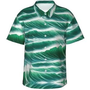 XTYGETY Ocean Green Wave Surf 01 Print Zomer Strand Button-Down Korte Mouw Hawaiiaans Shirt voor Mannen Tropische Vakantie Shirts, Zwart, S