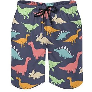 Gekleurde dinosaurus heren zwembroek bedrukte boardshorts strandshorts badmode badpakken met zakken S
