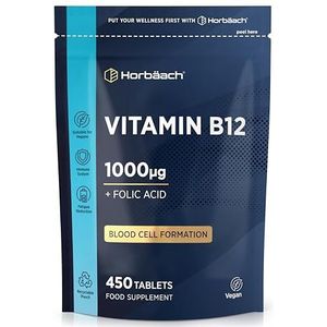 Vitamin B12 1000 mcg | Meer dan 1 Jaar Voorraad 450 Vegan Tabletten | Voorkom vitamine B tekort | Vitamine B12 + Foliumzuur | van Horbaach