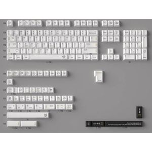 QPSJXN 140 minimalistische witte en zwarte PBT-keycaps-profiel, MX Switches, mechanische toetsenborden, kleurstofsublimatie, sleutelkapjes (wit)