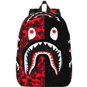 EdWal Rood-zwarte haaienprint mode rugzak voor dames heren laptop rugzak casual dagrugzak, voor dagelijks reizen werk, Zwart, S