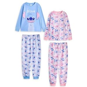 Disney Lilo & Stitch meisjespyjamaset, set van 2 | Nachtkleding voor kinderen in blauw en roze met stiksels en engelenprint met all-over print | Karaktervolle kindertop met lange mouwen en pyjamabroek