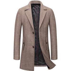 Herenwollen Trenchcoat Halflange Wollen Mix Overjas Business Casual Outwear Gewatteerd Gevoerd Winddicht Normale Pasvorm (Color : Brown, Size : M)