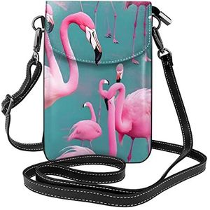 yefan A Flock Of Flamingos Women's Crossbody Bag, &Rits Telefoon Portemonnee, Leuke Portemonnee, Schoudertas, Afneembare Schouderriem, Zwart, Eén maat