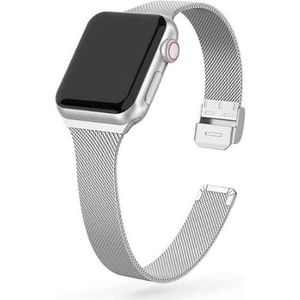 By Qubix - Milanese slim fit bandje - Zilver - Compatible met Apple Watch 38mm / 40mm / 41mm - Compatible Apple watch bandjes