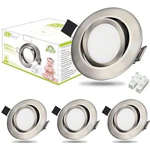 HiBay LED inbouwspot 230V 3,5W spots plafondlamp 27mm Ultra Flat 70-80mm inbouwspots natuurlijk wit draaibaar roestvrij staal geborsteld 4 stuks