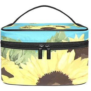 Zonnebloempatroon make-up organizer tas, reismake-up tas organizer case draagbare cosmetische tas voor vrouwen en meisjes toiletartikelen, Meerkleurig, 22.5x15x13.8cm/8.9x5.9x5.4in