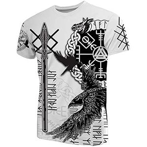 Mannen Vrouwen Viking Rune 3D Print Odin Raven Tattoo T-Shirts Tops, Noorse Mythologie Trui Met Korte Mouwen Tees, Mode Vintage Ronde Hals Casual Tops Harajuku Streetwear