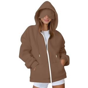 Dames hoodies met rits, modieuze outfits, casual jassen, reishoodie met slaapmasker, comfortabele loungetop for op reis(Camel,M)