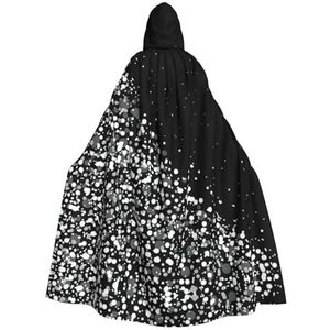 FRGMNT Zwart wit glitter print Unisex volledige lengte capuchon mantel volwassen carnaval cape, Halloween Party Cosplay Kostuum Mantel