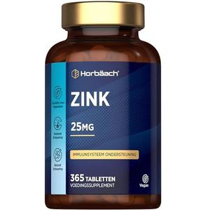 Zink Tabletten 25mg | 1 Jaar Voorraad - 365 Tabletten | Zinc Supplement | Ondersteunt de weerstand en botten | Hoge Sterkte | Zinc Tablets | Horbaach