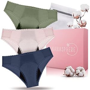 Set Van 3 Ultra-Absorberende Menstruatieslips, Biologisch Katoen + Waszak Voor Zware Bloeding Wasbaar (DE/NL/SE/PL, Alfabetisch, M, Regular, Regular, Roze Khaki Blauw)