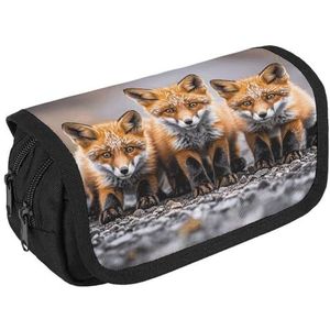 VFKLT Vele vossen etui dubbellaags pennenetui grote capaciteit pennenzak dubbele rits draagbare pennenetui make-up tas voor mannen vrouwen reizen zakelijk kantoor, Wit, Eén maat, Potlood Tas