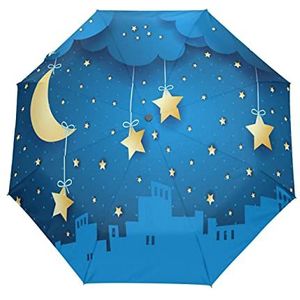 Blue Moon Star Automatische Paraplu Winddicht Opvouwbare Paraplus Auto Open Sluiten voor Meisjes Jongens Vrouwen, Patroon, M