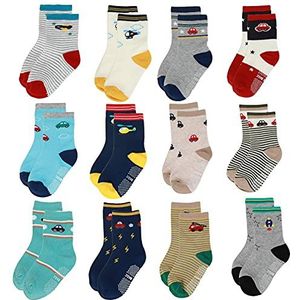 Yafane 12 paar babysokken antislip antislip pasgeborenen kinderen peuters babysokken voor 0-7 jaar baby jongens en meisjes (blauw, 0-12 maanden)