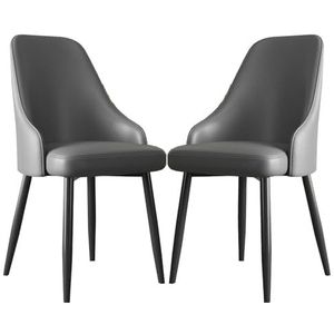 Meal Chairs PU lederen eetkamerstoelen set van 2, keukenstoel met gestoffeerde rugleuning en zwart metalen poten bijzetstoelen for kleedruimte eetkamer(Dark Grey)