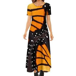 Oranje monarch vlindervleugels dames zomer casual korte mouw maxi-jurk ronde hals bedrukte lange jurken 2XL